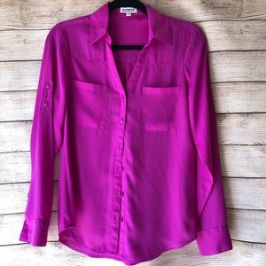 Express Neon Pink Roll Sleeve Button Down Small